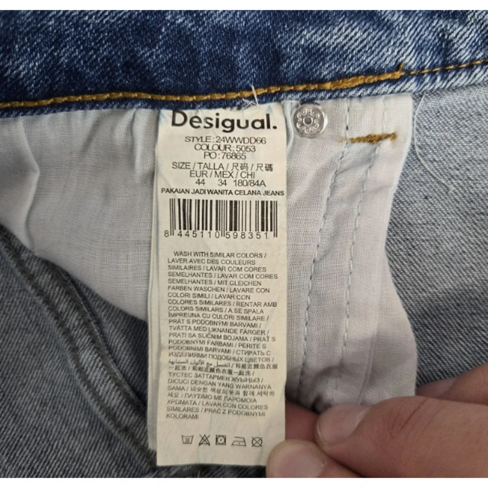 Desigual Women's Wide Leg Jeans US (12) High Waist Crop Med Rinse Preppy Boho